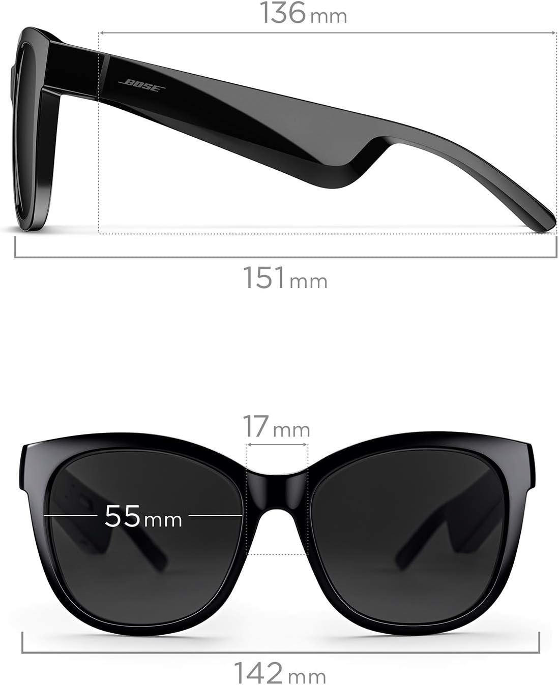 Bose Frames Soprano Audio Sunglasses – Bluetooth – Black | نظارات شمسية بوز فريمز سوبرانو مع سماعات مدمجة - اسود