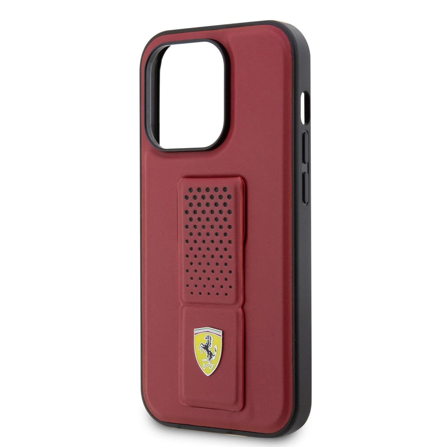 Ferrari Gripstand Case with Perforated Pattern for iPhone 15 Pro Max | كفر فيراري جراب ستاند لهاتف ايفون 15 برو ماكس بنقشة مثقبة