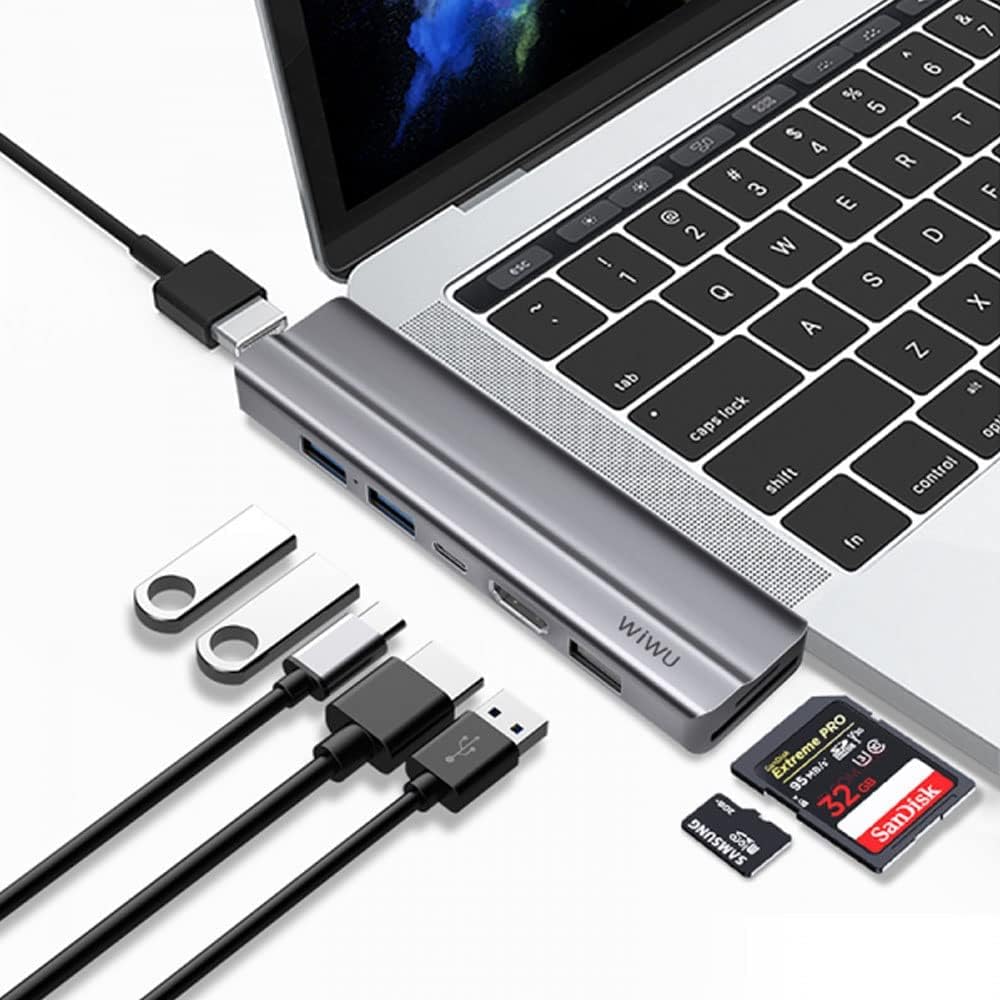 موزع تي 9 بمنفذ يو اس بي سي بهيكل من خليط الالومنيوم من ويوو - Wiwu t9 8 in 1 USB-C HUB Aluminum Alloy Case