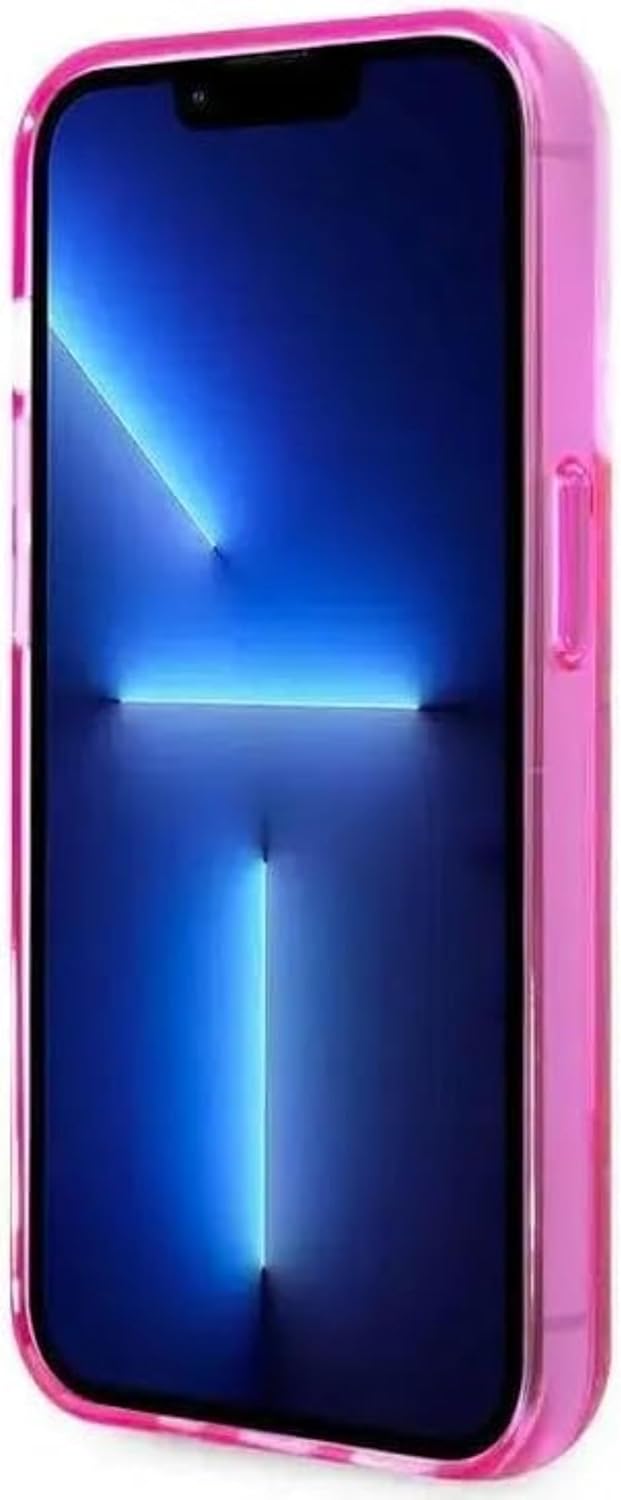 Guess Liquid Glitter Case with Triangle Translucent Logo for iPhone 15 Pro Max | كفر GUESS بلون فوشيا وشعار شفاف مثلثي لهاتف ايفون 15 برو ماكس