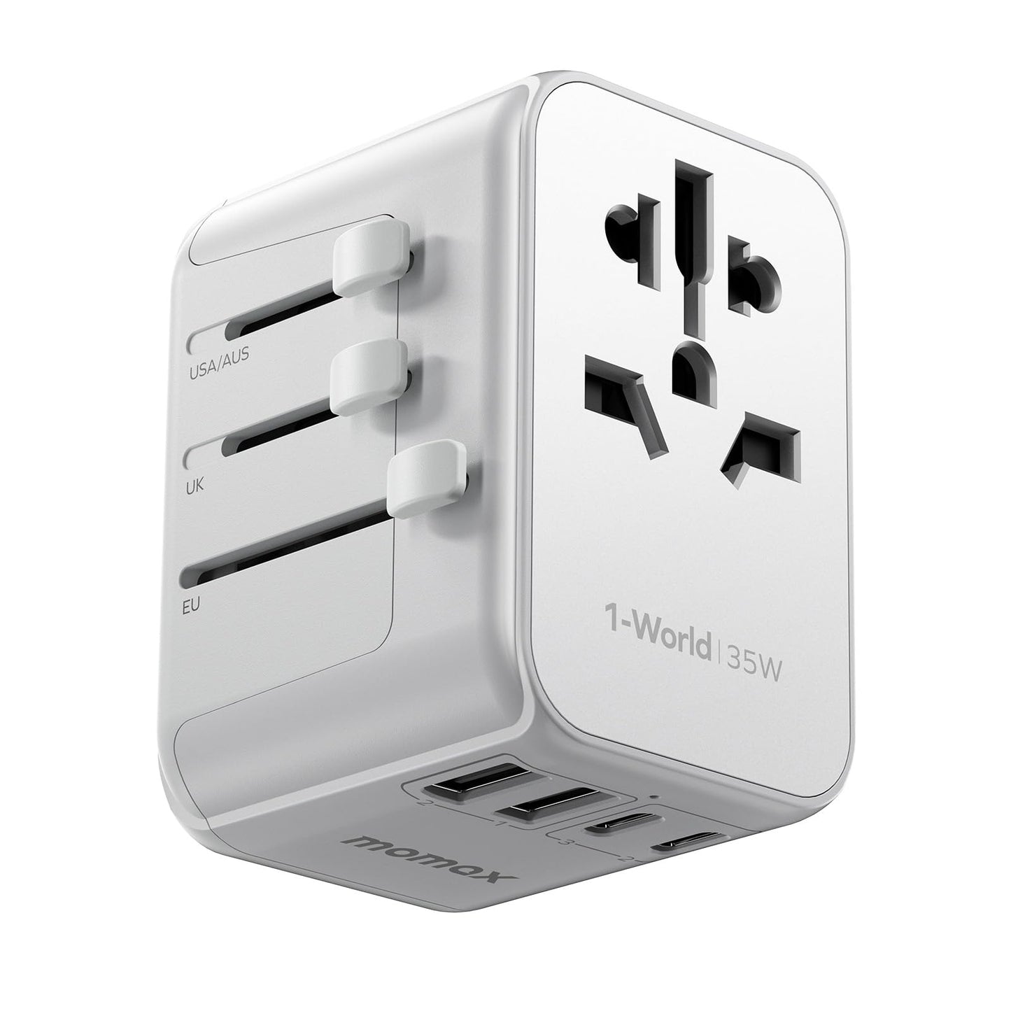 Momax 1-World PD 35W 5-Port Charger with AC Travel Adapter - شاحن موماكس 1-World PD بقدرة 35 واط, شاحن عالمي للسفر ب 5 منافذ ومحول طاقة AC