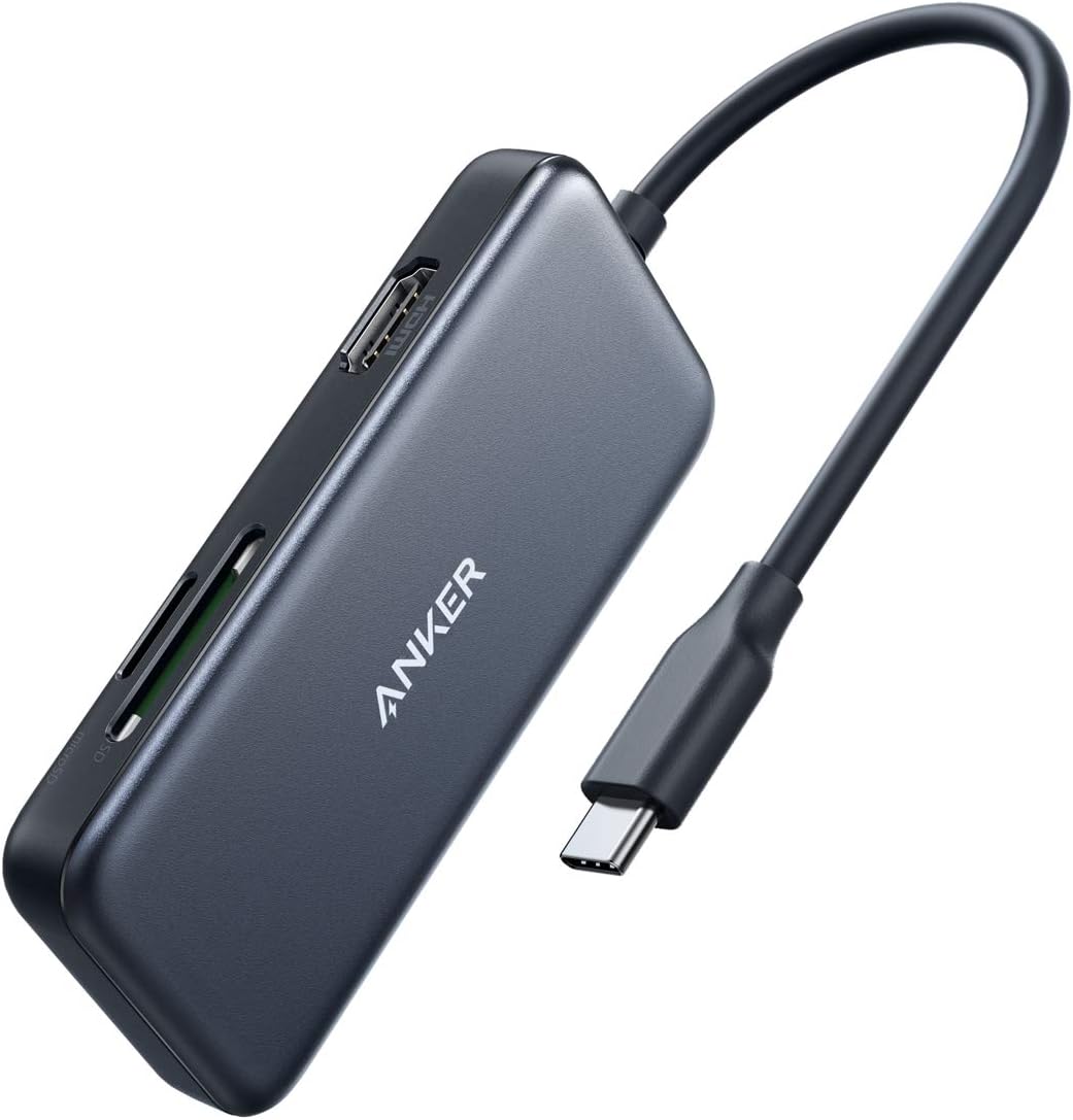 Anker USB C Hub 5 in 1 USB C Adapter with 4K USB C to HDMI SD and microSD Card Reader 2 USB 3.0 Ports - محول 5 فيه 1 من أنكر قارئ بطاقات اس دي ومايكرو اس دي
