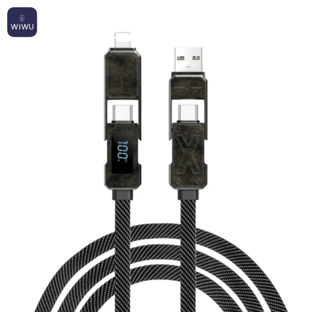 كيبل ويوو 4 في 1, يو اس بي اي - يو اس بي سي الى يو اس بي سي ولايتننغ بقدرة شحن 100 واط وطول 15 سم - رمادي | WiWU X Series Charging Cable A+C to C+L 100W 15cm – Gray