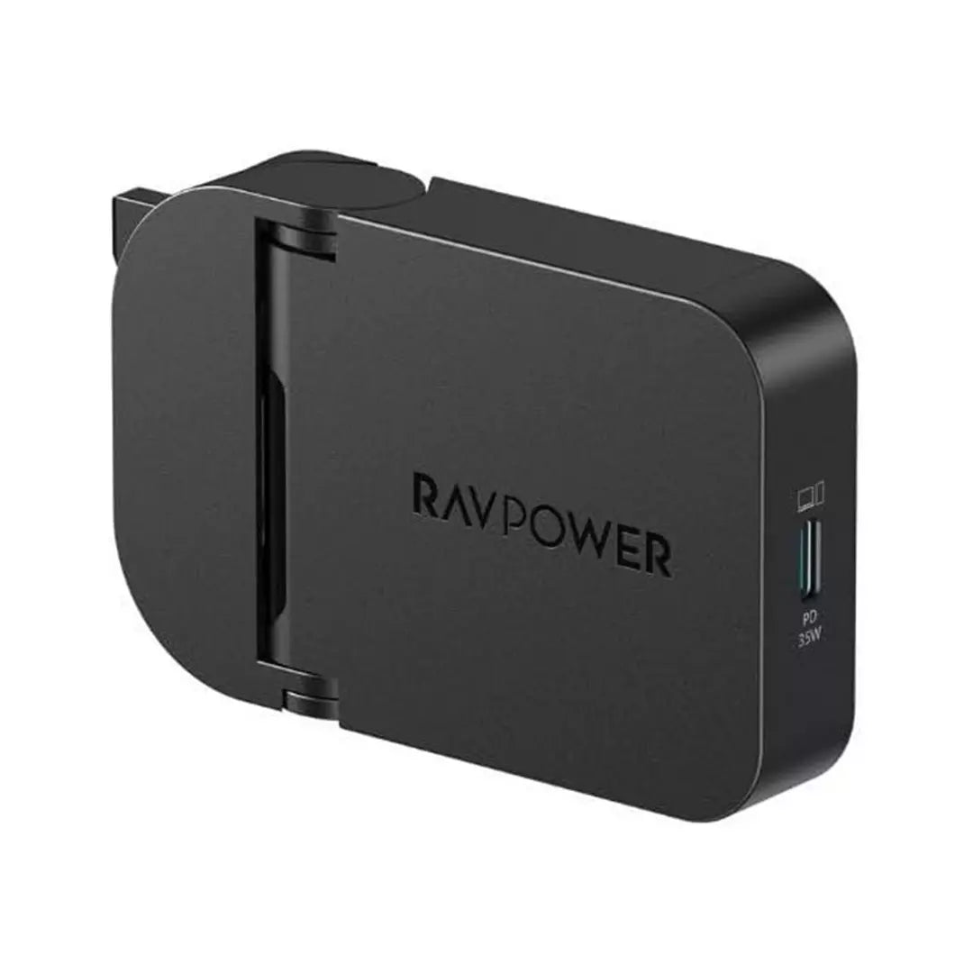 شاحن جداري راف باور PC1082 بتقنية GaN و بمنفذ تايب سي وقدرة شحن 35 واط - اسود | RAVPower RP-PC1082 35W PD GaN 5.0 USB-C Wall Charger – Black