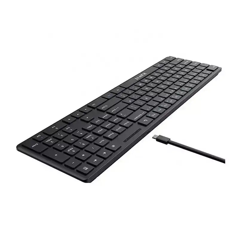 Havit KB252 Keyboard – 108 Keys, USB-C Wired - لوحة مفاتيح من هافيت – سلكية، 108 زر، تصميم مريح باللون الأسود