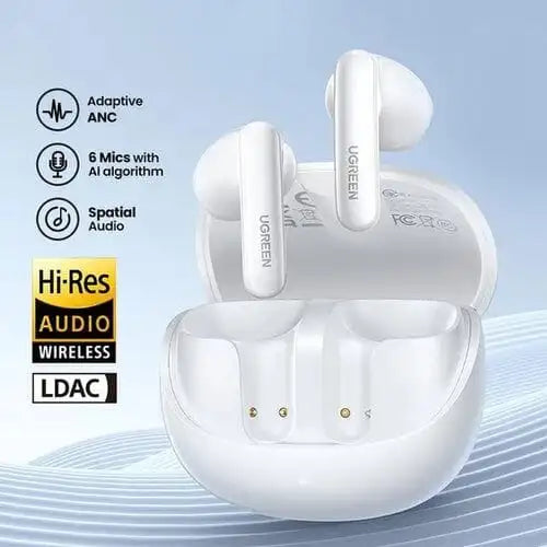UGREEN HiTune H6 Pro Hybrid Active Noise Cancelling Earbuds White - سماعات يوجرين اتش 6 برو إلغاء ضوضاء نشط أبيض