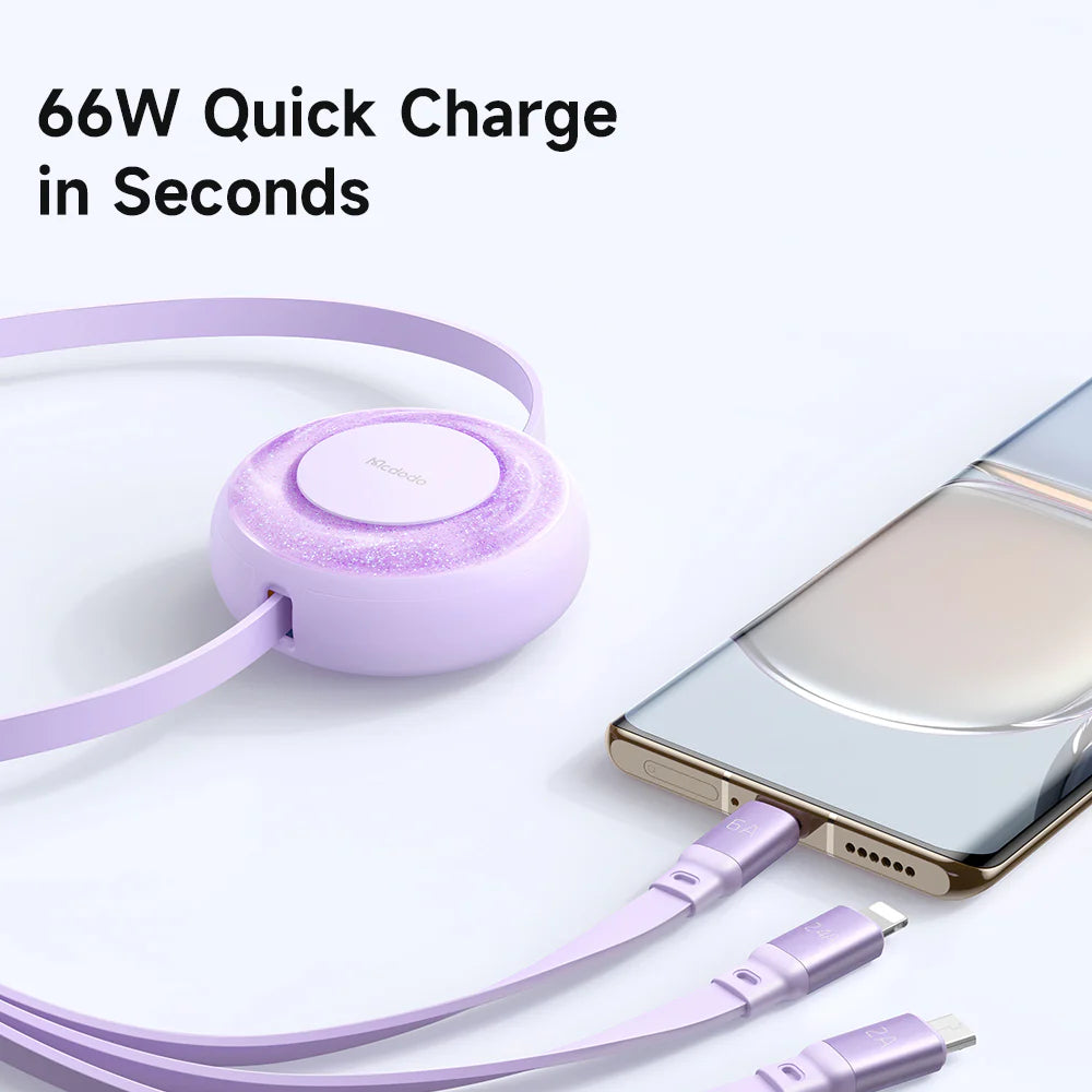 Mcdodo Stars 66W/6A Multi Charging Cable Retractable Coiled Multi Charging Cable 3 in 1 - مكدودو كيبل شحن متعدد 66 واط/6 امبير من ستارز، كيبل شحن متعدد ملفوف قابل للسحب 3 في 1