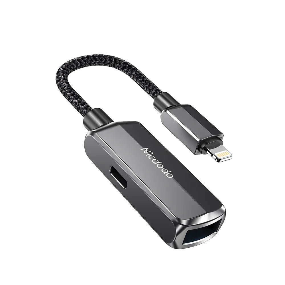Mcdodo OTG 2 in 1 Convertor Lightning to USB-A 3.0 & Lightning - ماكدودو او تي جي 2 في 1 محول لايتننغ إلى يو اس بي أ 3.0 & لايتننغ