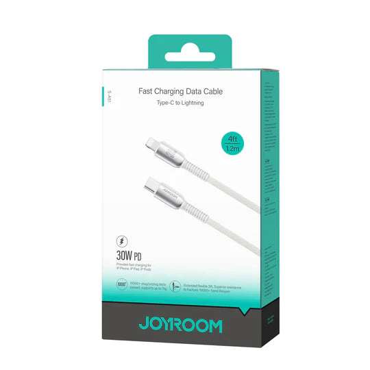 كيبل جويرووم يو اس بي سي الى لايتننغ بقدرة شحن 30 واط وطول 1.2 متر - ابيض | Joyroom Type-C to Lightning 30W Cable 1.2m - White