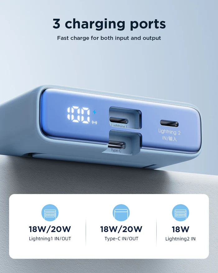 Joyroom JR-PBM01 10000mAh 20W Power Bank with Wireless Charging - باور بانك بسعة 10000ميلي أمبير وبقدرة 20واط مع شحن لاسلكي من جويروم