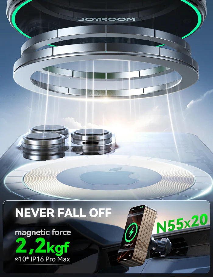 شاحن وحامل هاتف مغناطيسي للسيارة لفتحات التهوية من جويرووم بقدرة شحن لاسلكي 15 واط | JOYROOM JR-ZS412 Magnetic Wireless Air Vent Car Charger Mount – Qi2 15W
