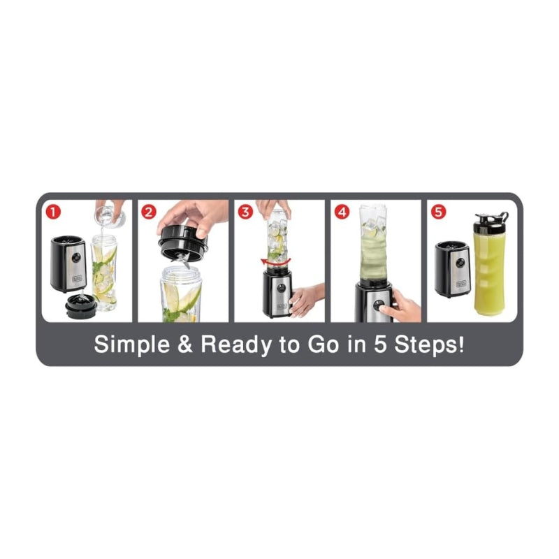 Black&Decker SBX300-B5 300W Sports Blender - خلاط رياضي بلاك اند ديكر بقوة 300 واط (مجموعة 6 قطع)