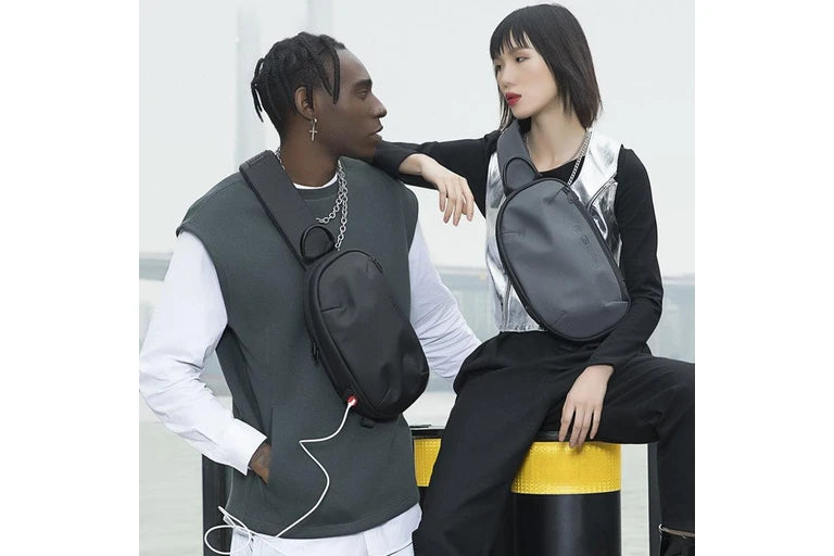 Bange Men Epithelium Coating Waterproof Crossbody Chest Bag with USB Port | حقيبة كتف رجالية من بانجي, مقاومة للخدوش والماء مع منفذ يو اس بي