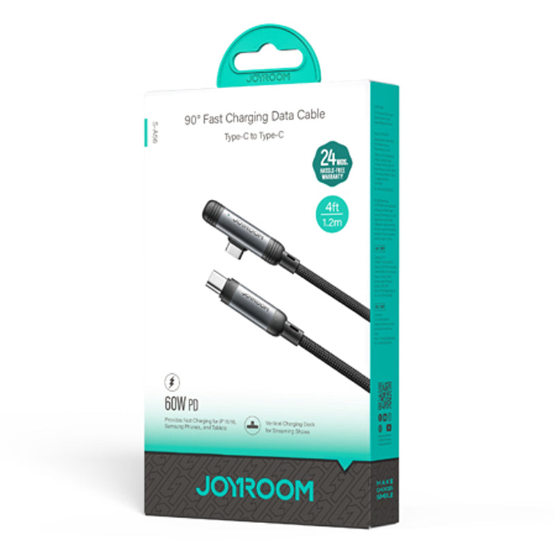 كيبل جويرووم انجوي X سيريس 90 درجة يو اس بي سي الى يو اس بي سي بقدرة شحن 60 واط وطول 1.2 متر | JOYROOM EnjoyX Series 90° Fast Charging Data Cable Type-C to Type-C 60W 1.2M