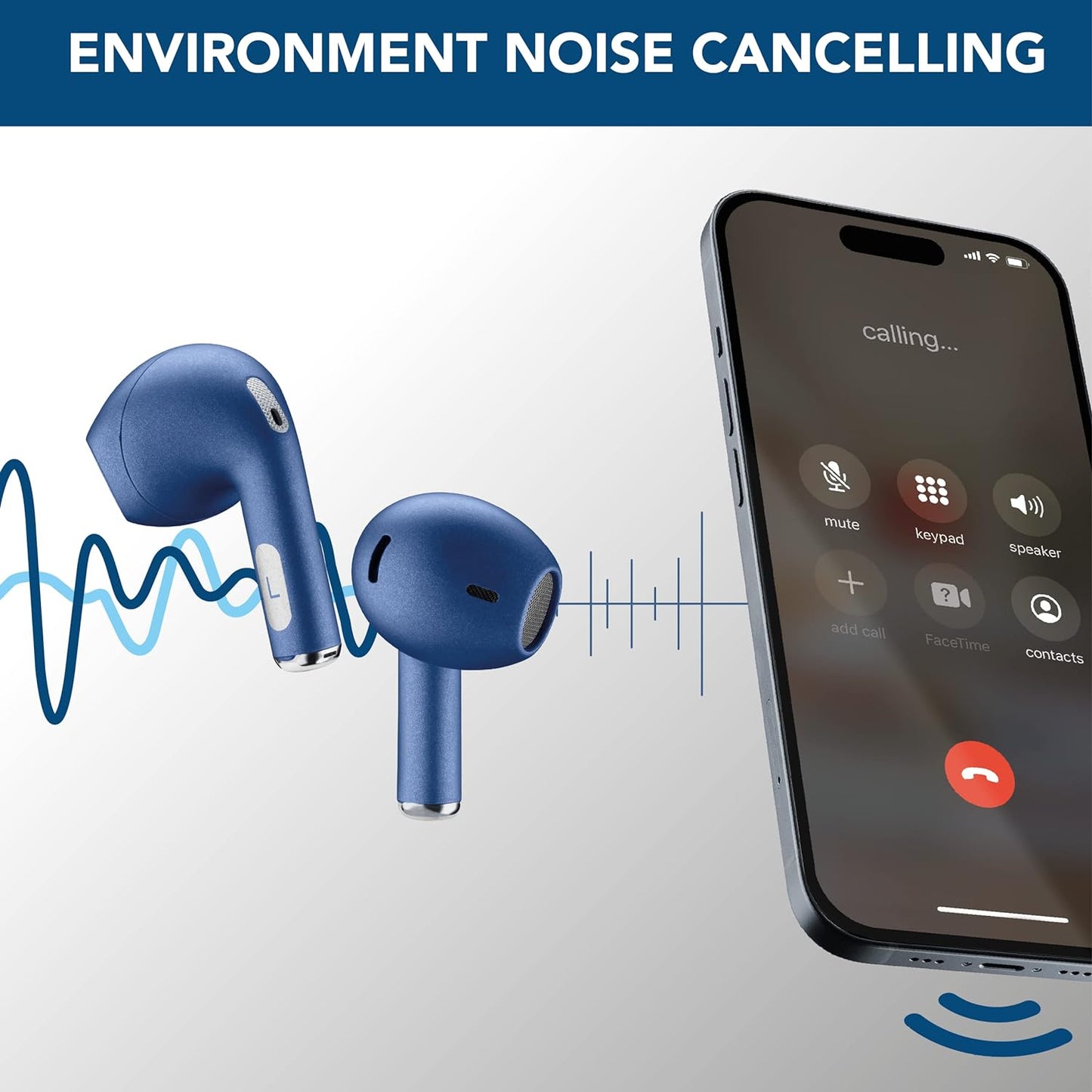 Cellularline CRYSTAL TWS Bluetooth 5.0 Wireless In-Ear Earphones with Charging Case Environment Noise Cancelling - كريستال سماعات أذن بلوتوث مزودة بتقنية إلغاء الضوضاء البيئية من سليولارلاين