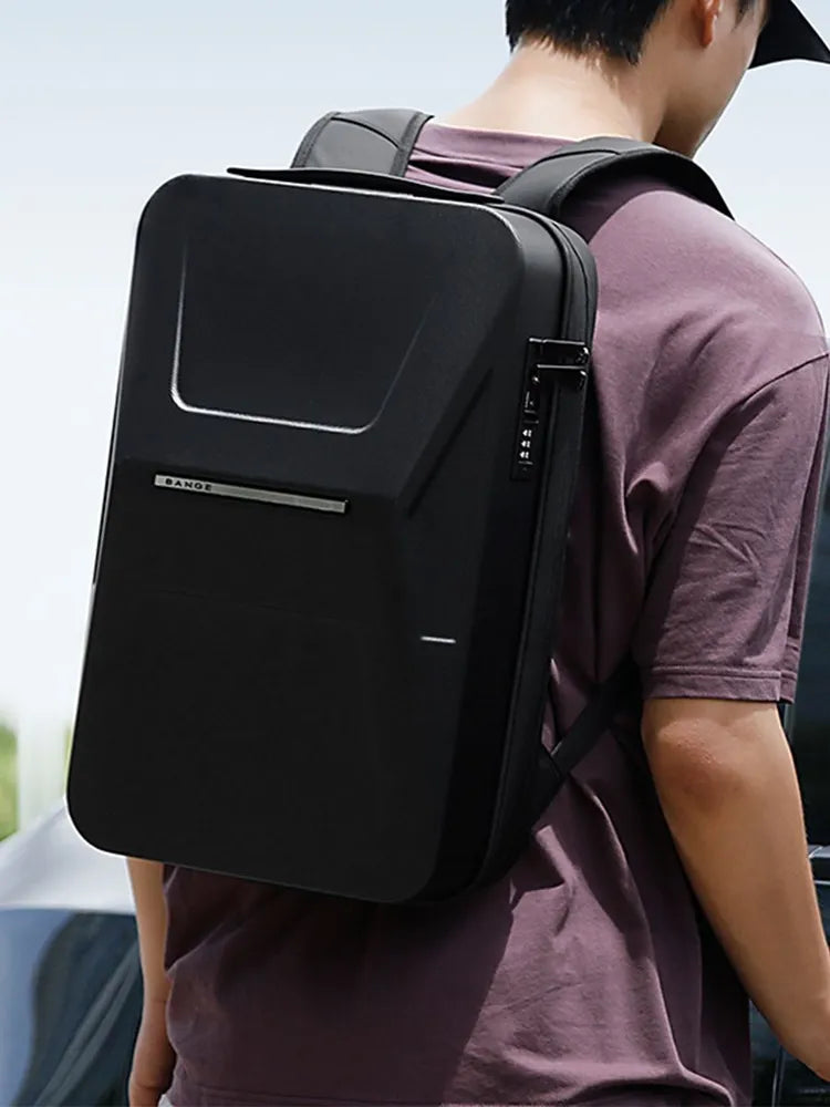 حقيبة ظهر بانجي بغطاء صلب مقاومة للماء وضد السرقة مع منفذ يو اس بي وقفل TSA - اسود | BANGE Hard Shell Backpack with USB Charging, TSA Lock, and Waterproof Design – Black