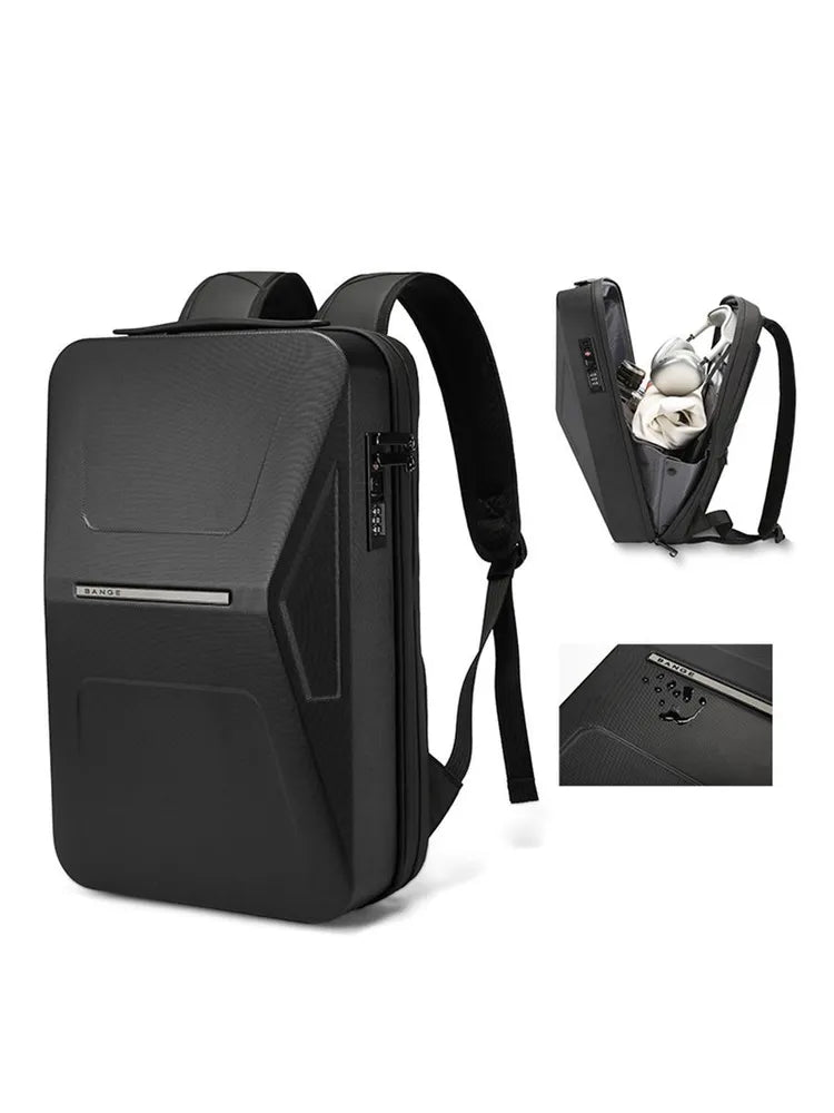 حقيبة ظهر بانجي بغطاء صلب مقاومة للماء وضد السرقة مع منفذ يو اس بي وقفل TSA - اسود | BANGE Hard Shell Backpack with USB Charging, TSA Lock, and Waterproof Design – Black
