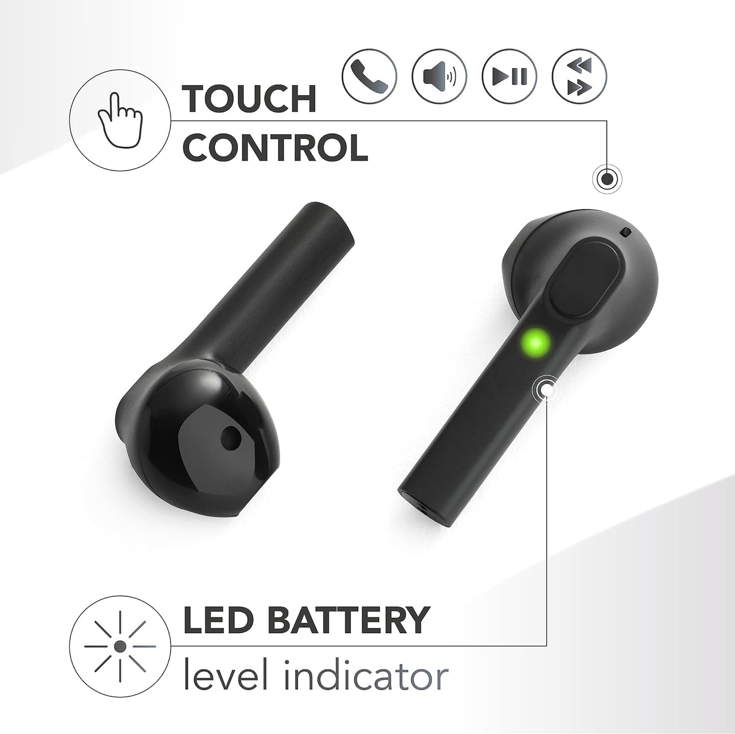 Cellularline Music Sound TWS Capsule Bluetooth Headphones with Charging Case - صوت الموسيقى كبسولة توايس سماعات بلوتوث مع علبة شحن من سليولارلاين