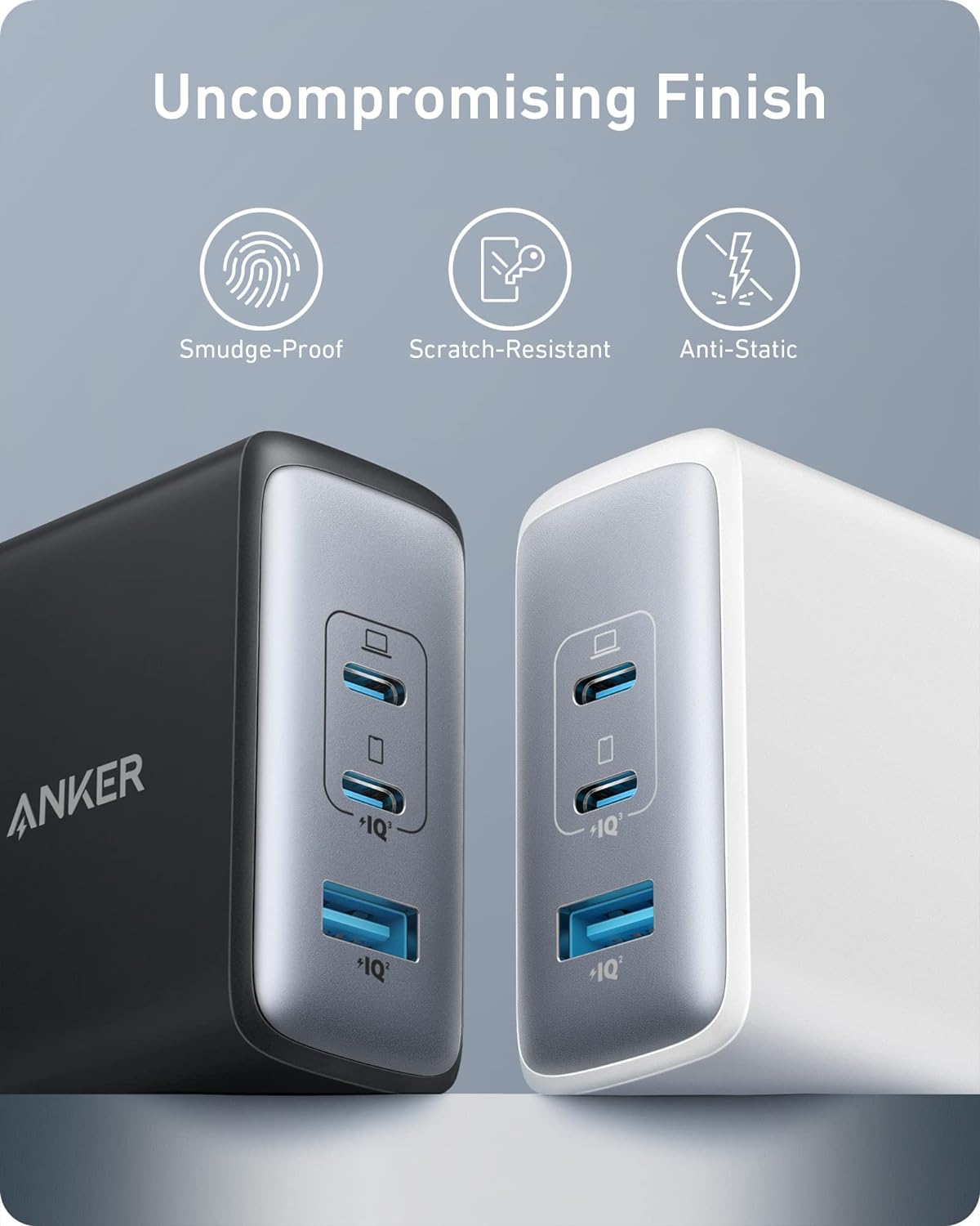 شاحن جداري انكر GaN ب 3 منافذ وبقدرة شحن 100 واط | Anker 100W USB C Charger 736 GaN II Charger 3-Port Fast Compact Wall Charger