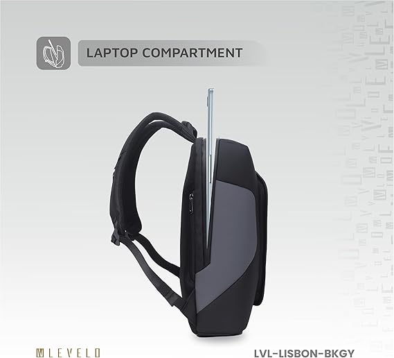 حقيبة ظهر لابتوب ليفيلو لشبونة مقاس 15.6 انش - اسود/رمادي | Levelo Lisbon Carrying Laptop/Universal 15.6” Backpack – Black/Gray