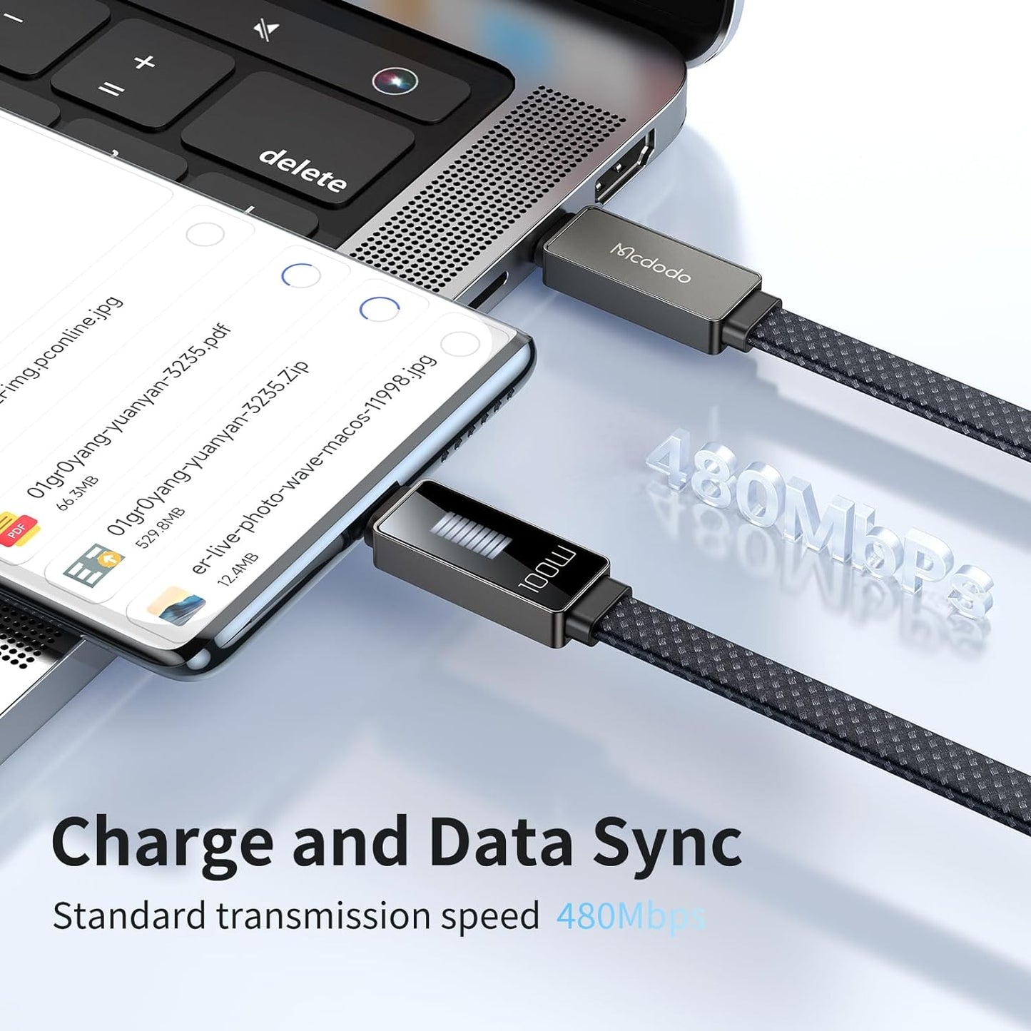 ماB C Cableكدودو كيبل يو اس بي سي شاشة عرض ايقاع جديدة من يو اس بي سي الى يو اس بي سي كيبل شحن سريع 100 واط 4 قدم 5 امبير - Mcdodo US New Rhythm Screen Display USB C to USB C Cable 100W 4ft 5A Fast Charging