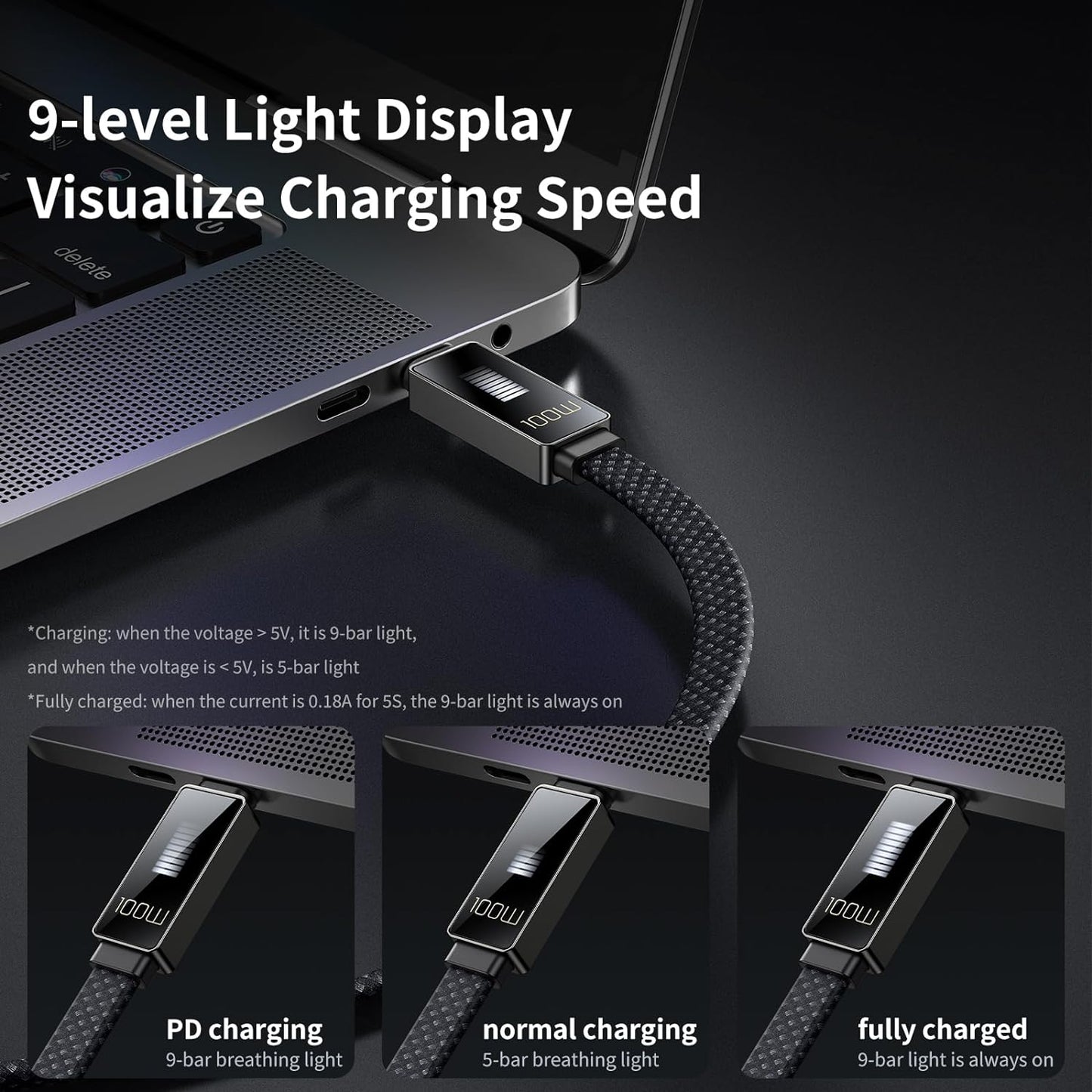 ماB C Cableكدودو كيبل يو اس بي سي شاشة عرض ايقاع جديدة من يو اس بي سي الى يو اس بي سي كيبل شحن سريع 100 واط 4 قدم 5 امبير - Mcdodo US New Rhythm Screen Display USB C to USB C Cable 100W 4ft 5A Fast Charging