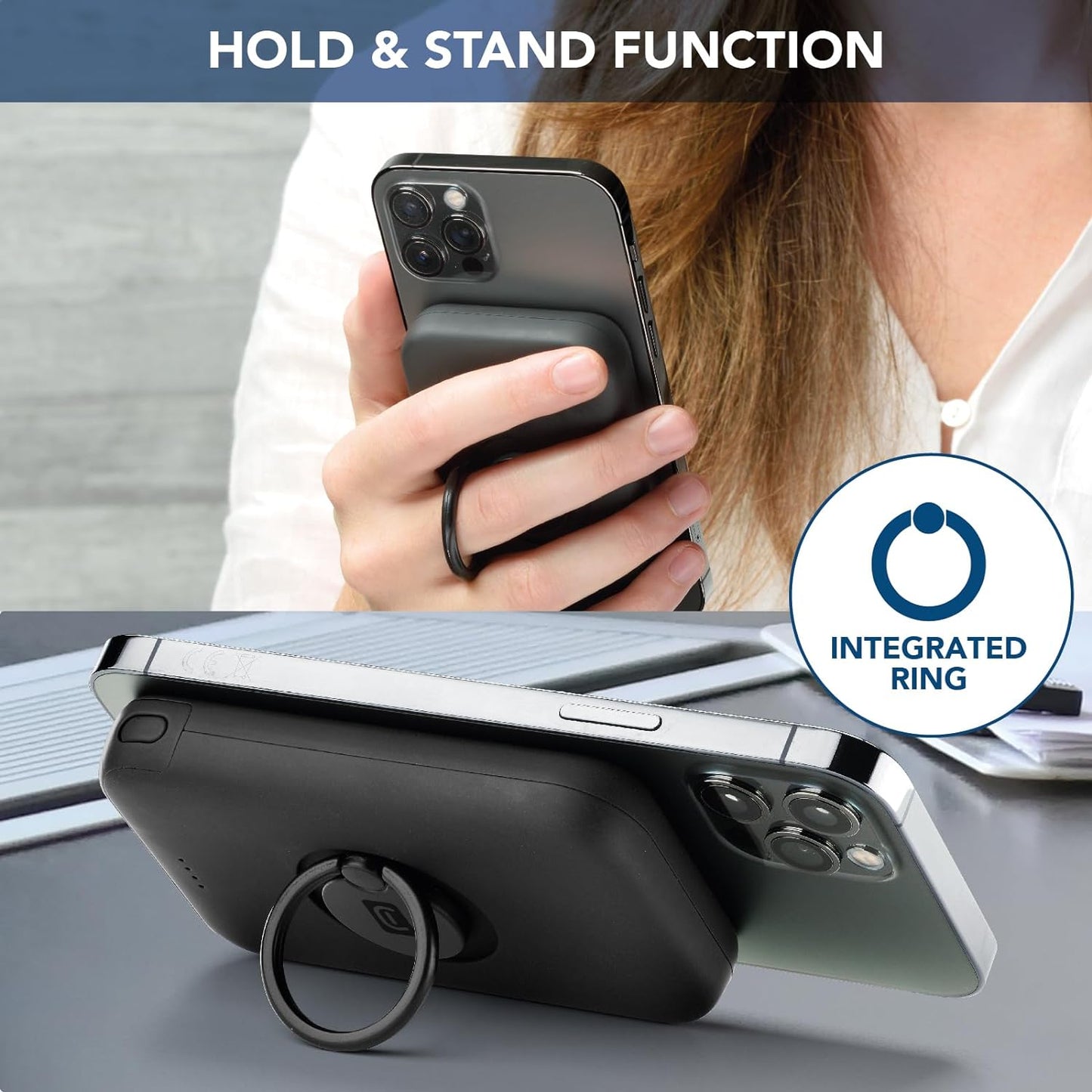 Cellularline Wireless Power Bank MAG 5000 - سيلولار لاين شاحن محمول متوافق مع باور بانك ماجسيف بسعة 5000 مللي أمبير بقدرة 7.5 وات