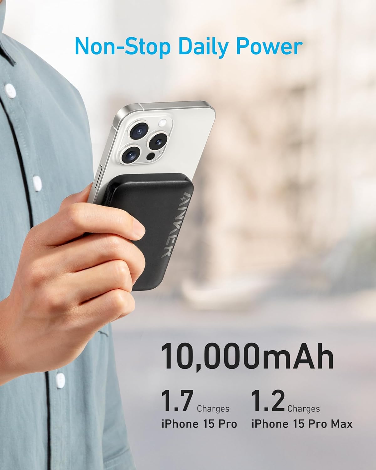 Anker Magnetic Power Bank 10,000mAh Wireless Portable Charger 20W Fast Charging Battery Pack with USB-C - انكر باور بانك مغناطيسي 10000ملي أمبير شاحن لاسلكي محمول حزمة بطارية شحن سريع 20 واط مع يو اس بي سي ماج سيف متوافق مع ماج سيف