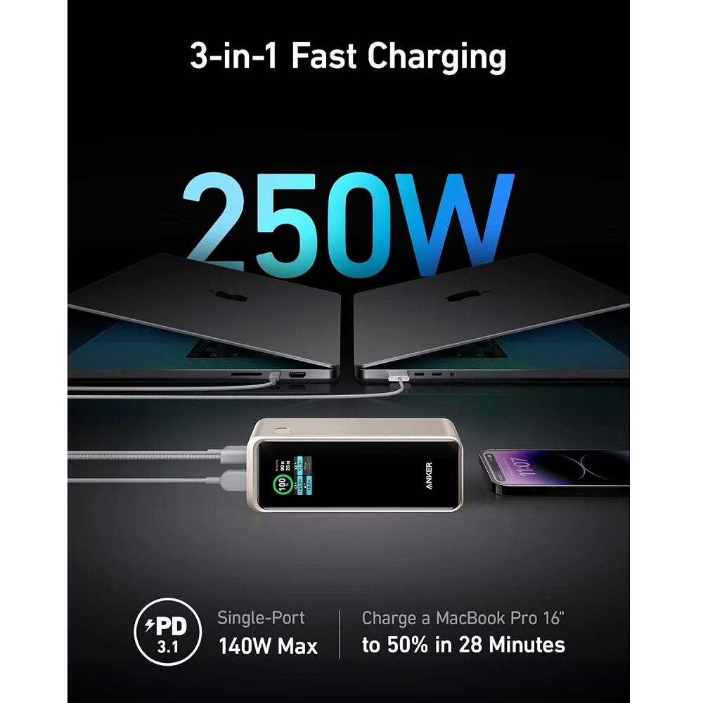 باور بانك أنكر برايم بسعة 27,650 مللي أمبير وبقدرة شحن 250 واط | Anker Prime Power Bank 27,650 mAh 250W