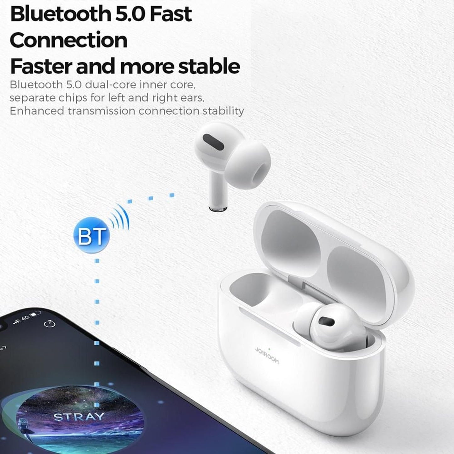 سماعات جويرووم T03S Pro Max اللاسلكية, تشغيل حتى 20 ساعة - ابيض | JOYROOM T03S Pro Max True Wireless Earbuds – Up to 20H Playtime – White