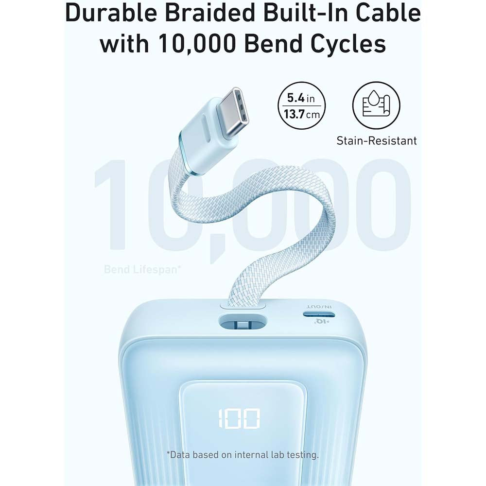 باور بانك أنكر بسعة 20,000 مللي أمبير وبقدرة شحن 30 واط مع كيبل USB-C مدمج | Anker Power Bank 20K 30W Built-In USB-C Cable