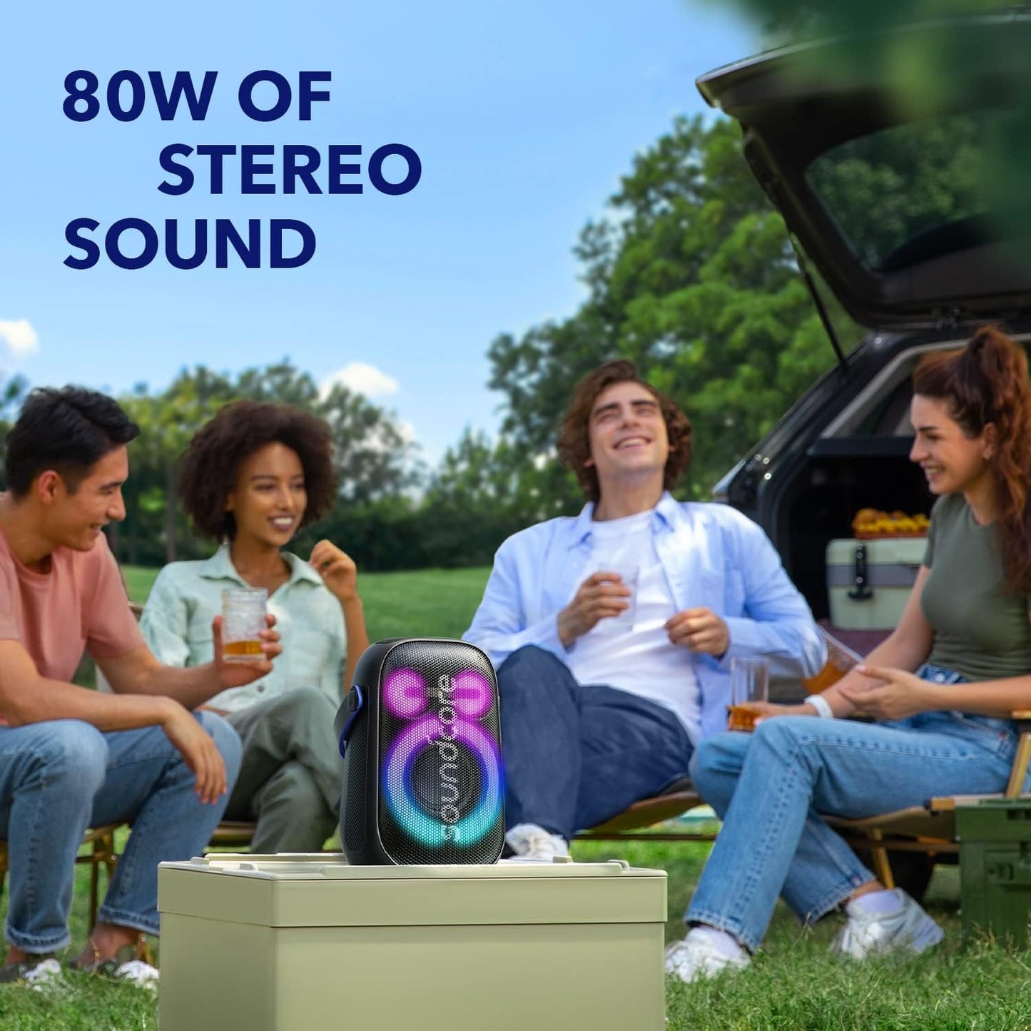 Soundcore Anker Rave Neo 2 Portable Speaker with 80W Stereo Sound - ساوند كور مكبر صوت محمول ريف نيو 2 من انكر مع صوت ستيريو 80 واط