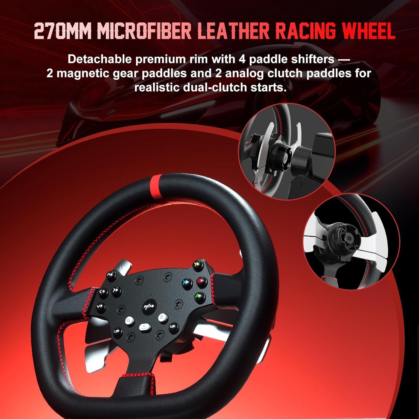 عجلة قيادة احترافية - PXN V10 PRO - Direct Drive Gaming Steering Wheel 270°/900° - with Pedals - Black