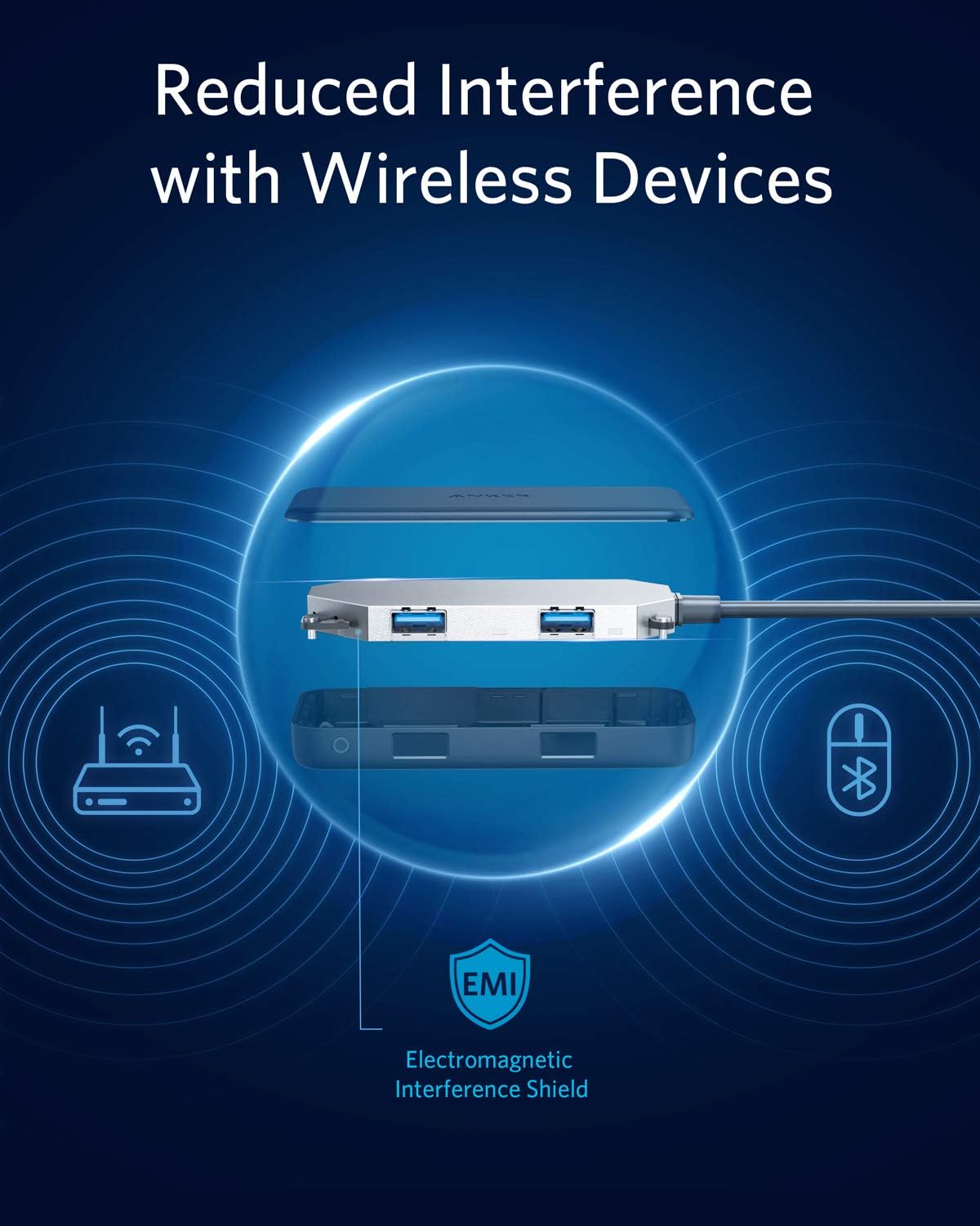 Anker USB C Hub 5 in 1 USB C Adapter with 4K USB C to HDMI SD and microSD Card Reader 2 USB 3.0 Ports - محول 5 فيه 1 من أنكر قارئ بطاقات اس دي ومايكرو اس دي