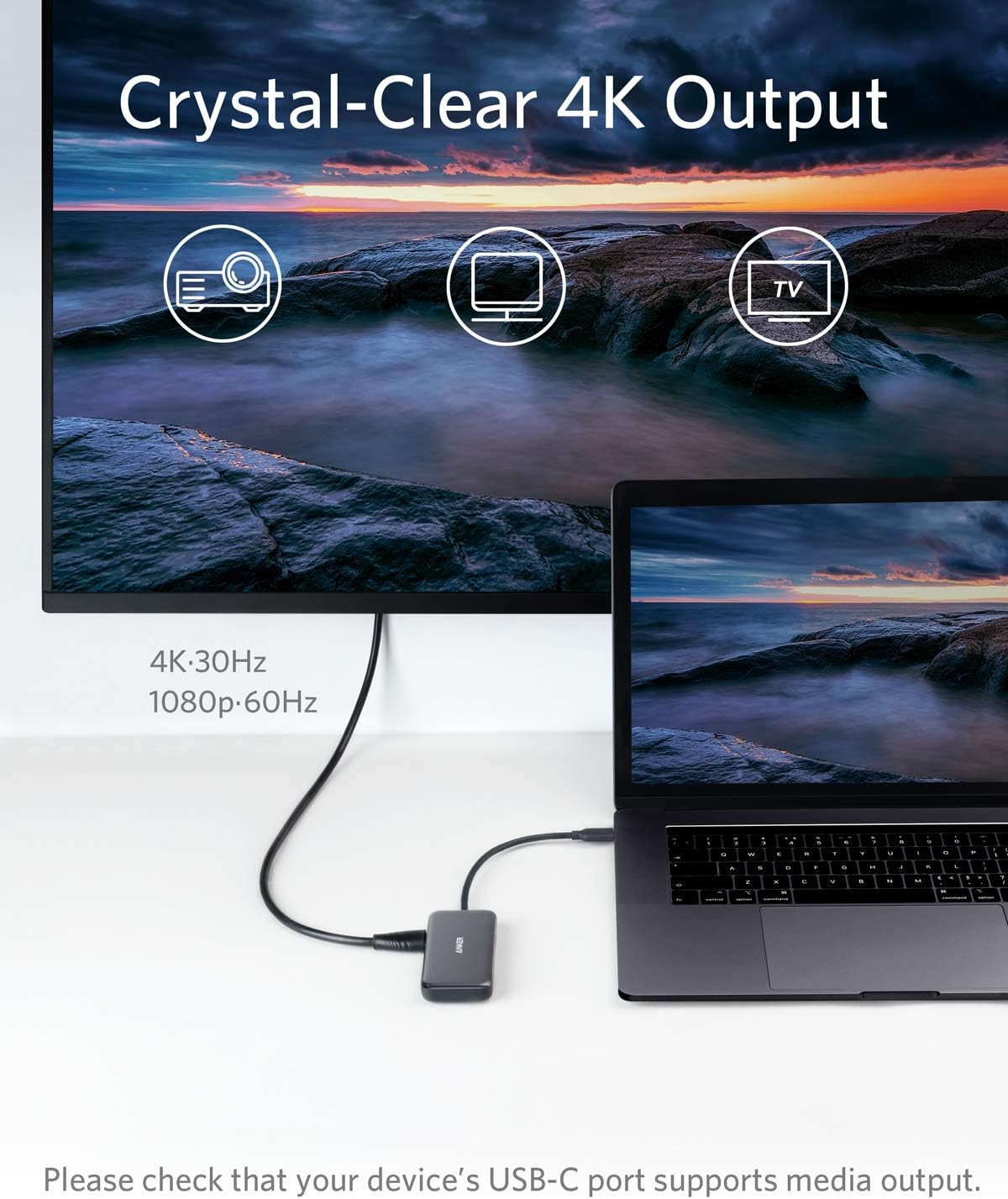 Anker USB C Hub 5 in 1 USB C Adapter with 4K USB C to HDMI SD and microSD Card Reader 2 USB 3.0 Ports - محول 5 فيه 1 من أنكر قارئ بطاقات اس دي ومايكرو اس دي