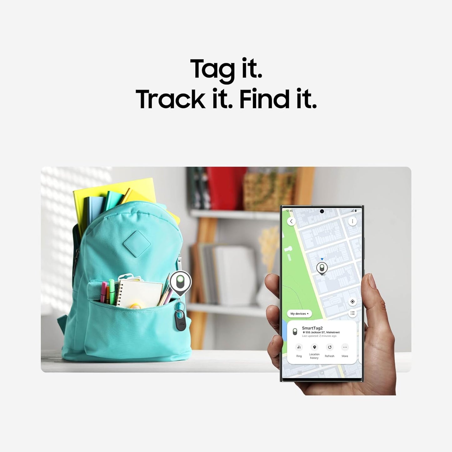 SAMSUNG Galaxy SmartTag2 Bluetooth Tracker Smart Tag GPS Locator Tracking Device - سامسونج جهاز تتبع سمارت تاغ 2 من جالاكسي جهاز تتبع نظام تحديد المواقع الجغرافي الذكي مكتشف العناصر للمفاتيح والمحفظة والامتعة