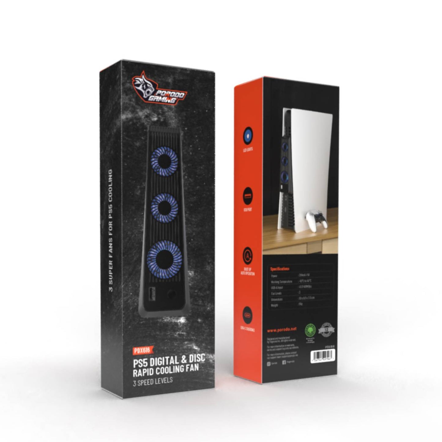 مروحة تبريد بلاي ستيشن 5 من بورودو, 3 سرعات - اسود | Porodo Gaming PS5 Console Cooling Fan – Black