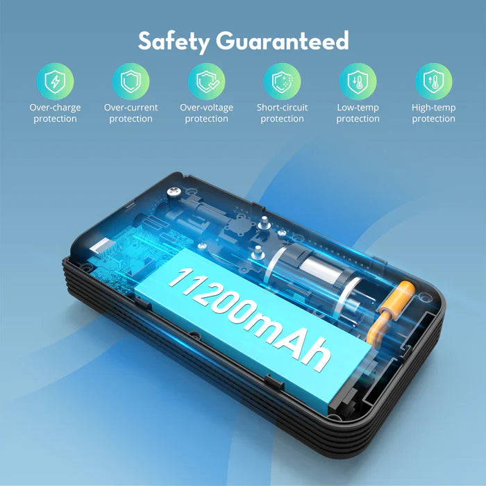 شاحن بطارية سيارة 12000 الف ملي امبير قدرة 800 امبير مع لايت عملاق ومنافذ شحن - RAVPower Jump Starter With Air Compressor 12000mAh