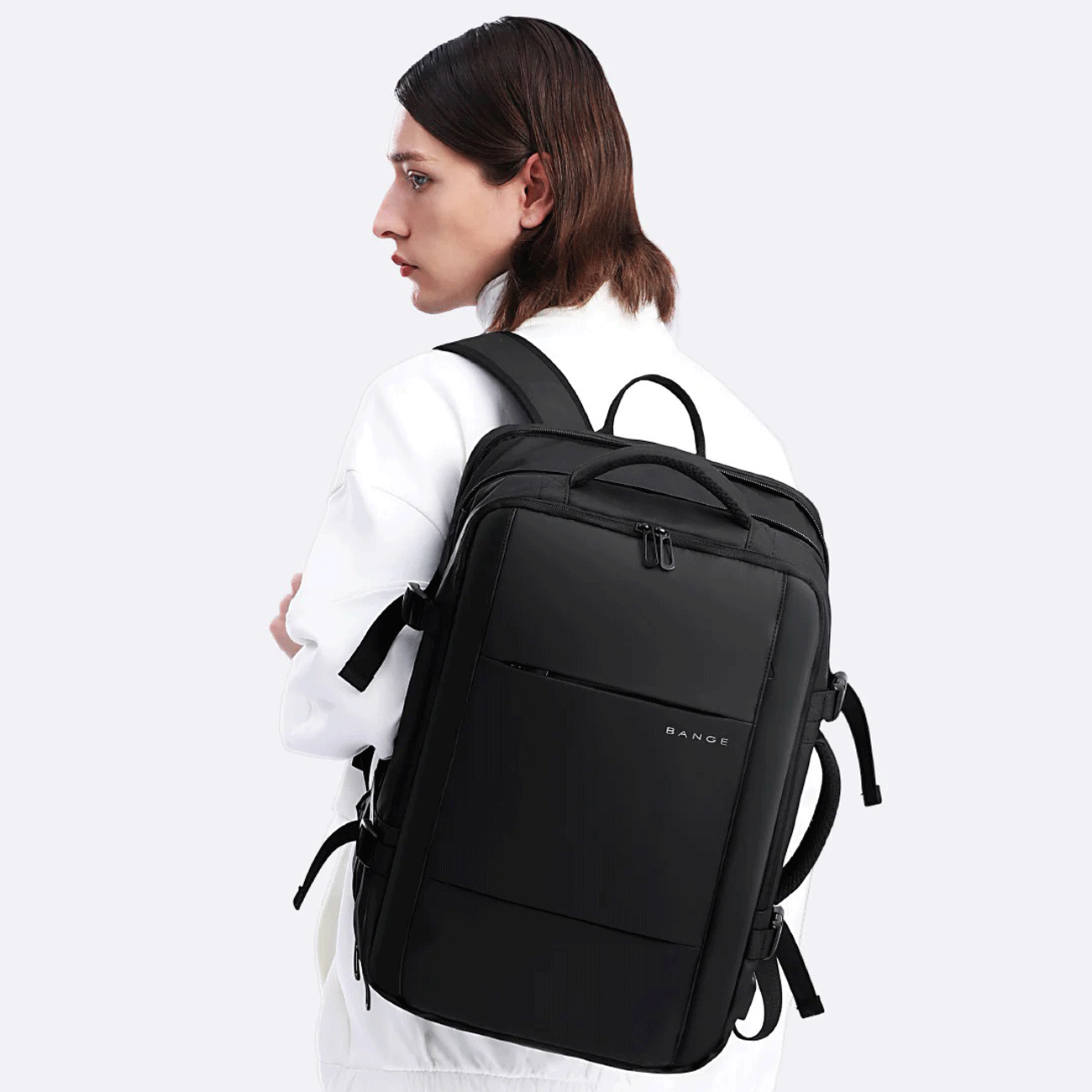 حقيبة ظهر بانجي مقاومة للماء مع مضخة هواء وقفل TSA - اسود | Bange Waterproof Backpack with Air Pump and TSA Lock – Black