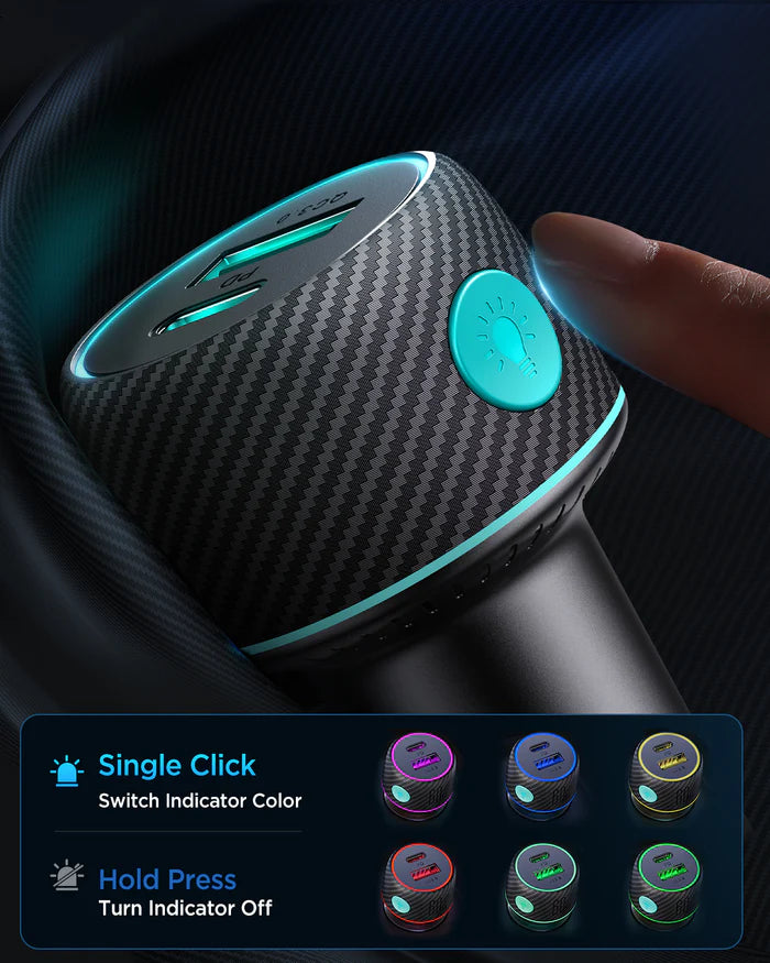 Joyroom JR-CCN01 60W Car Charger PD+QC with LED Lights - شاحن سيارة جويروم بقوة 60واط وإضاءة ليد متعددة