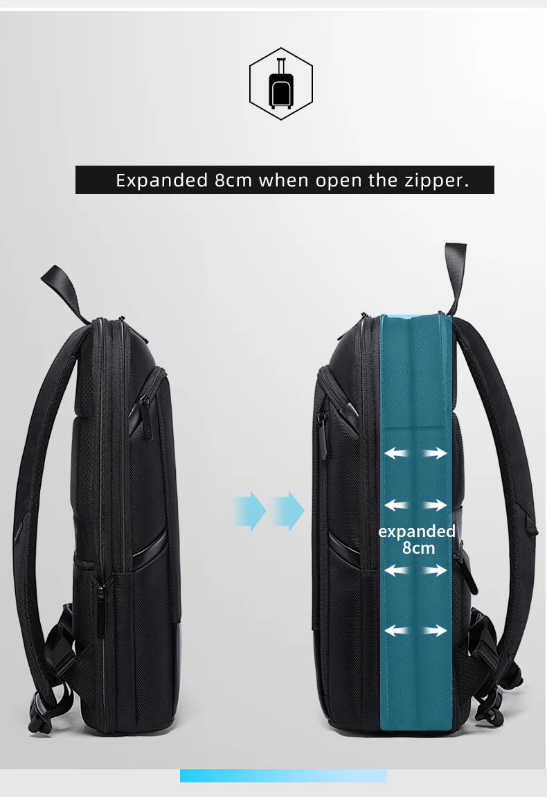 حقيبة ظهر بانجي 77115 سوبر سليم للابتوب قابلة للتوسعة - اسود | BANGE 77115 Super Slim Expandable Laptop Backpack - Black