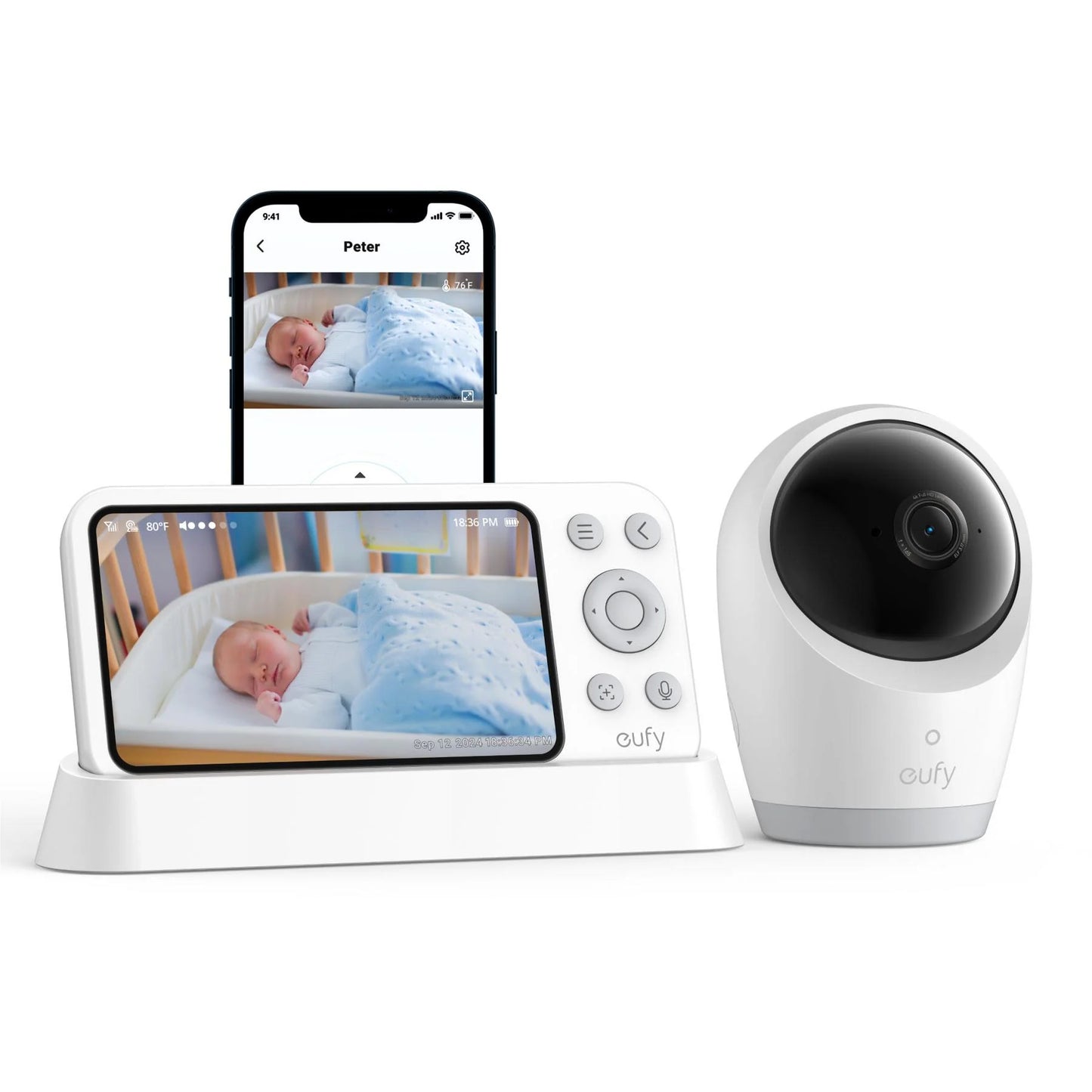 مراقب اطفال انكر يوفي E21 بدقة 4K - ابيض | Anker Eufy Wi-Fi Baby Monitor E21 4K - White