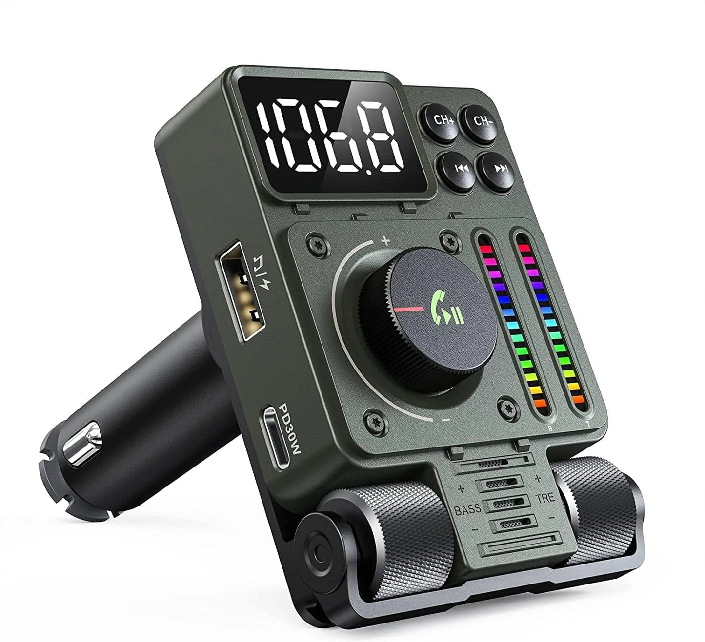 شاحن سيارة و جهاز ارسال اف ام جرين لايون أدفينجر بقدرة شحن سريع 30 واط - اخضر | Green Lion Adventure FM Transmitter PD 30W - Green