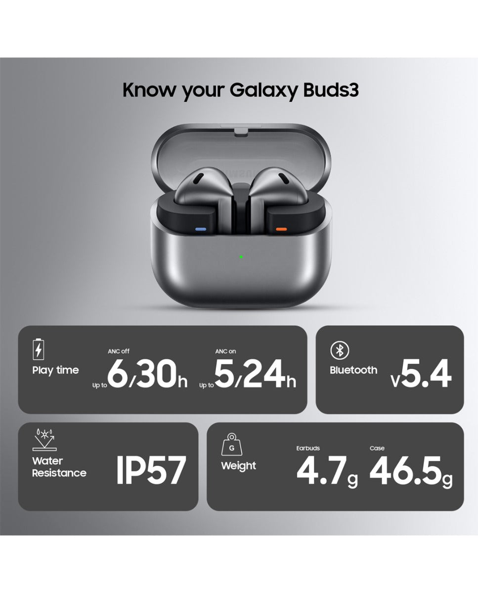 Samsung Galaxy Buds 3 Up to 30 Hours Battery Life - سماعة سامسونج جالاكسي بدز 3 بطارية تدوم حتى 30 ساعة