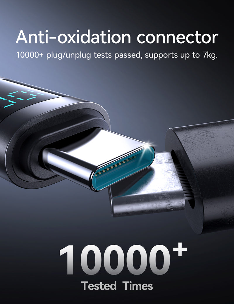 كيبل جويرووم بريزم سيريس تايب سي الى تايب سي بقدرة شحن سريع 100 واط وطول 1.2 متر مع شاشة عرض رقمية | JOYROOM Prism Series Type-C to Type-C Digital Display Fast Charging Data Cable 100W 1.2m