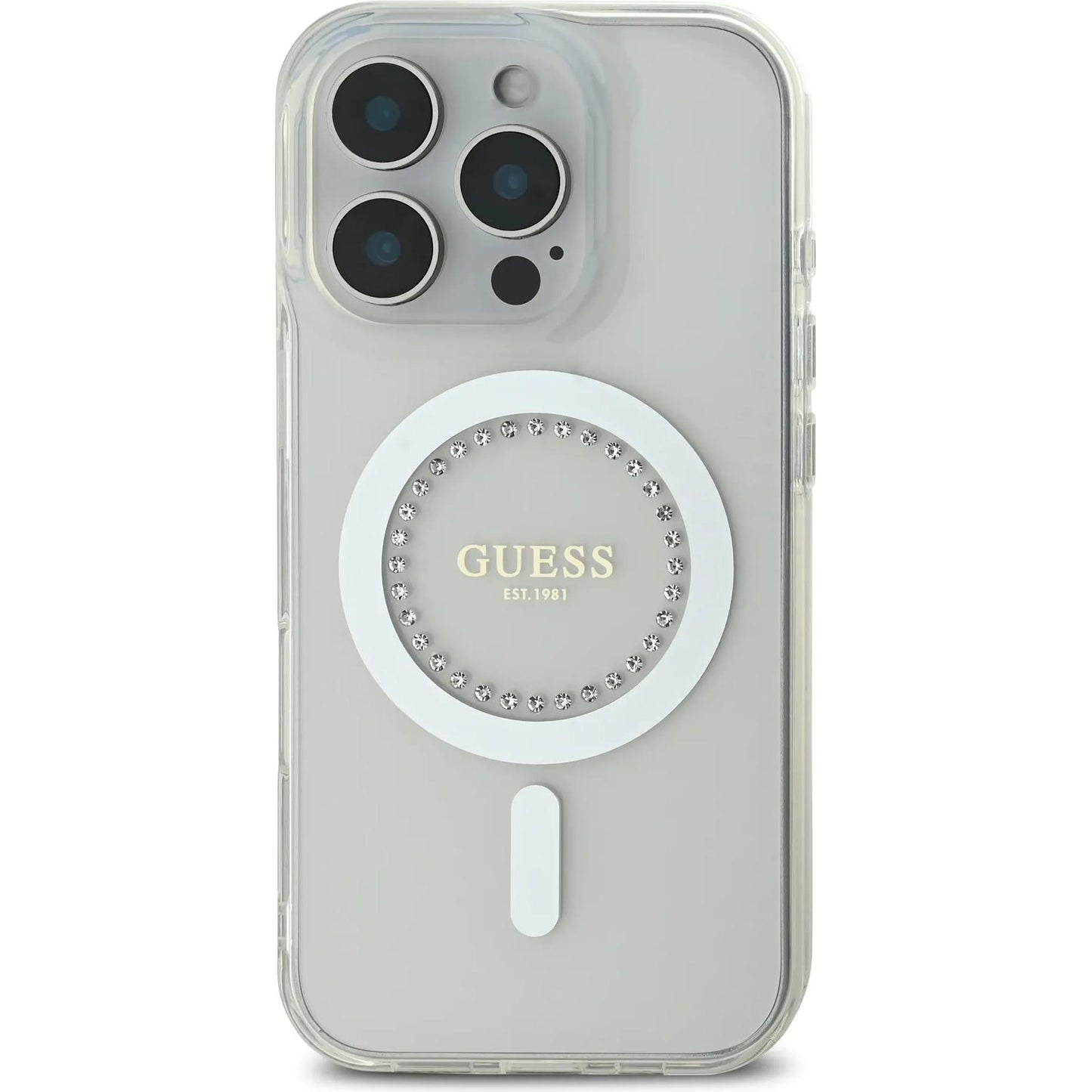 Guess MagSafe IML Hard Case with Rhinestones for iPhone 16 Pro Max | كفر GUESS صلب بترصيع كريستالي ودعم ماج سيف لهاتف ايفون 16 برو ماكس
