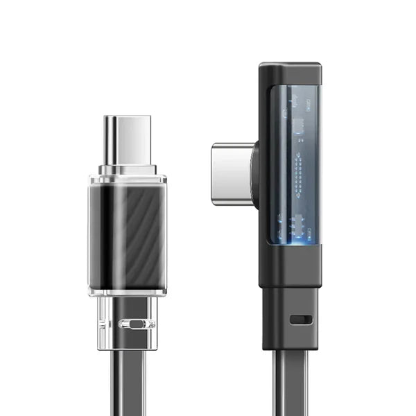Mcdodo 65W Type-C to Type-C 90 Degree Transparent Data Cable with LED 1.2m - كيبل بيانات ب65واط تايب سي إلى تايب سي مع مؤشر ليد بطول 1.2 متر من مكدودو