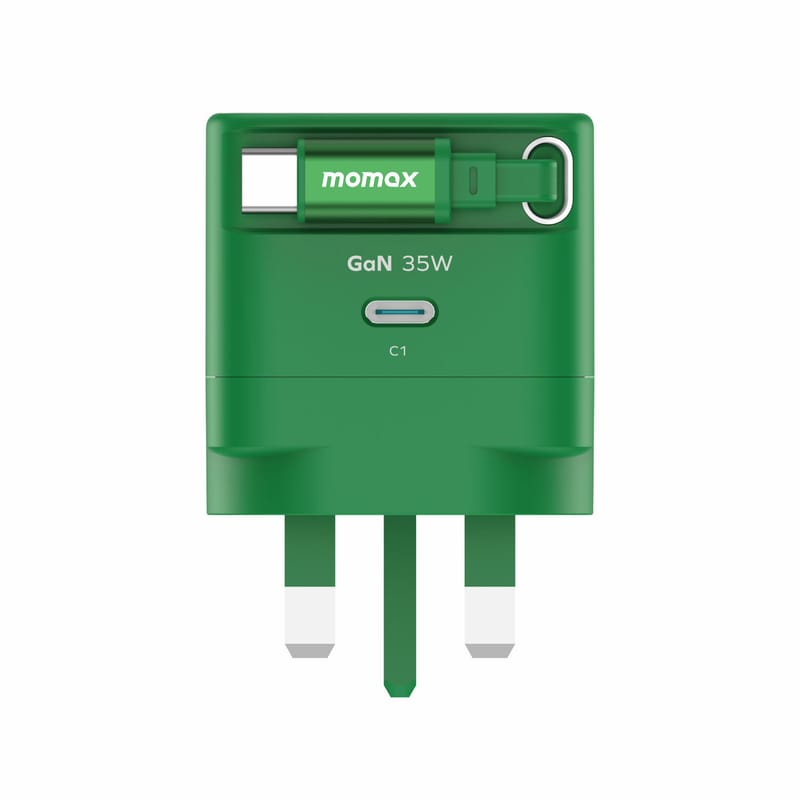 Momax CHARGE & Port 35W GaN Fast Charger with Retractable USB-C Cable - شاحن موماكس جارج & بورت بقدرة 35 واط – شاحن سريع مع كابل USB-C قابل للسحب ومنفذ إضافي