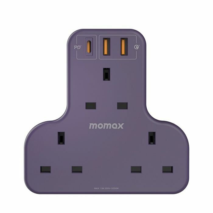 Momax ONEPLUG T-Shaped 3-Outlet Extension Socket with USB Ports - مشترك موماكس وان بلاج على شكل T بـ3 منافذ طاقة وUSB