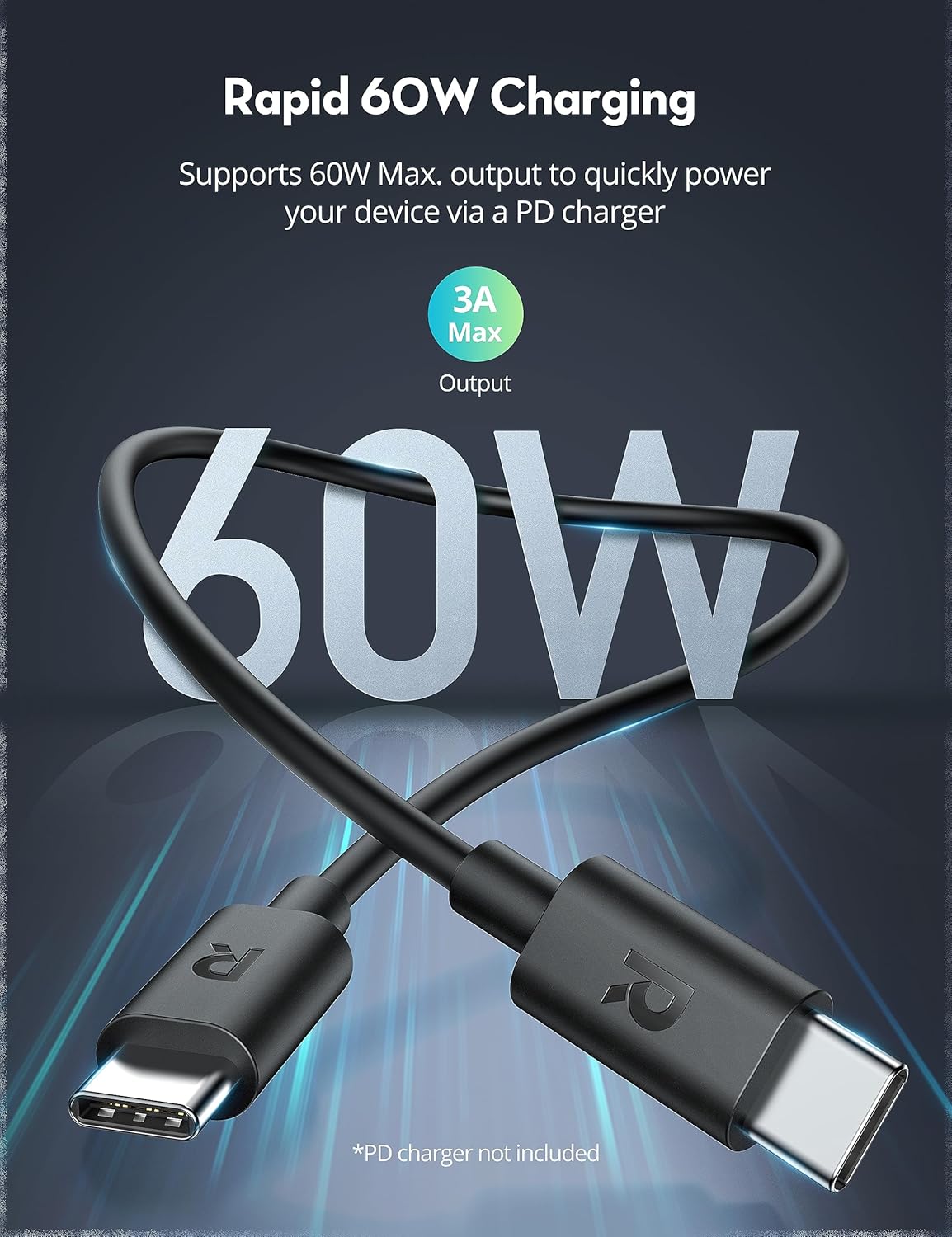RAVPower RP-CB1021 Type-C to Type-C Cable 1m – كابل راف باور تايب سي إلى تايب سي بطول 1 متر